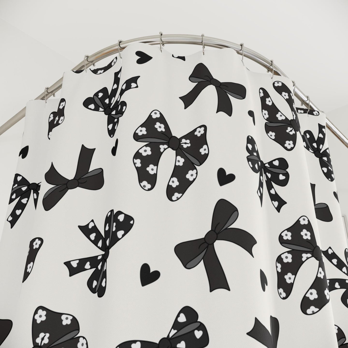 Black and white Bow Shower Curtain, custom trendy coquette bathroom decor, preppy shower curtain, aesthetic bathroom decor personalized